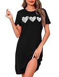 Marvmys Nachthemd Damen Kurzarm Schlafshirt Baumwolle Printed Sleepshirt Sommer T-Shirt Schlafhemd Frauen Nachtwäsche Schlafkleid