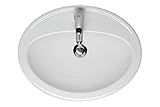 VBChome Waschbecken Oval 54cm x 41cm Weiß Waschtisch Einbauwaschbecken Waschplatz Bad Badezimmer Gäste-Bad aus Keramikmit, 1 Hahnloch, mit Überlauf