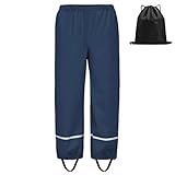 BSBUY Leichte Regenhose Kinder Matschhose Regenlatzhose Ohne Träger mit Reflektorstreifen Regenbundhose Mädchen Wasserdicht Winddicht Atmungsaktiv Rain Pants Unisex Jungen Matschanzug (Marineblau,152)