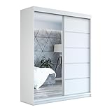 A&J MöbelLand Schwebetürenschrank GAPI Kleiderschrank 2-türig mit Spiegel, Garderobe 160 cm (Weiß/weiß/weiß)