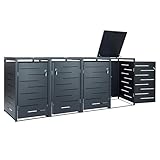 Zelsius Edelstahl Mülltonnenbox 4 Tonnen | 120-240 Liter | Anthrazit RAL 7016 | inkl. Erweiterungsmöglichkeit | Garten Müllhaus, Mülltonnenbox 4er, Aufbewahrungsbox für Mülltonnen