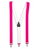 Shenky Hosenträger | 3er Clips | 3,5cm Breite | verstellbar | Basic | Y-Form | elastisch | für Oktoberfest Fassnacht Karneval Hochzeit Skihosen | Damen & Herren | Skihosenträger | Neon-Pink
