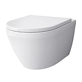 Alpenberger Toilette Spülrandlos | Kloschüssel mit Nano | WC Sitz mit Absenkautomatik | Hänge WC Badezimmer Set | Moderne Gäste WC Toiletten | Tiefspüler Passend Geberit (Almeira 8200 SU)