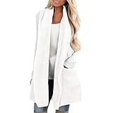 Damen ärmellose Sherpa-Weste mit Taschen, Kragen, offenem Vorderteil, Fleece-Cardigan, Flauschige Jacke/Mantel
