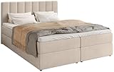 BROMARKT Boxspringbett mit Bettkasten Polsterbett mit Bonell-Matratze und Topper Doppelbett mit Stauraum Bett für Schlafzimmer gepolstertes Kopfteil Denver 180x200 Härtegrad H3 Samtstoff Beige