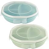 GOMETY 2er Set Mikrowellen Teller Bento-Schüssel, Luftdicht Schnallendesign Vorrats Dose Getrennt Aufbewahrung mit 3 Fach BPA frei Mikrowellengeschirr mit Deckel zum erhitzen, einfrieren (Blau+Grün)