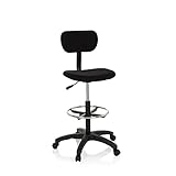 hjh OFFICE 671004 Arbeitsstuhl mit Fußring TOP Work 05 Stoff Schwarz Counterstuhl Drehstuhl mit Rollen, höhenverstellbar