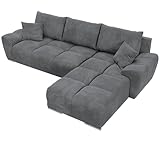 BROMARKT NUBES Ecksofa - Eckcouch mit Schlaffunktion und Bettkasten - Couch - L Form - Bettsofa - Wohnzimmer Möbel - Big Sofa - 294x184 cm - Grau