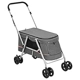 Gecheer Hundewagen Faltbar Grau 100x49x96 cm Leinenstoff Hundebuggy Hundetrolley