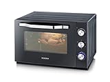 SEVERIN XXL Back- und Toastofen mit Umluftfunktion, Backofen mit Grillrost, Backblech, Drehspieß und Pizzastein, vielseitiger Heißluftofen mit 60 L Kapazität, 2.200 W, schwarz, TO 2073
