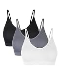 Basic Treasure 3er Pack Seamless Spaghetti BH ohne Bügel, Sport Bra mit Spaghettiträgern, Bustier mit Abnehmbarer Polsterung (S, Schwarz/Grau/Weiß)