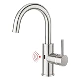 CREA Infrarot Wasserhahn 360° drehbar mit Automatischer Sensor Berührungslose, Einhebelmischer Armatur für Waschbecken Bad/Spülbecken Küche aus Edelstahl gebürstet