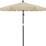 Kingsleeve® Holz Sonnenschirm 330 cm UV Schutz 80+ Schutzhülle Seilzug Groß Rund Stabil Windfest Marktschirm Gartenschirm Terrasse Balkon Beige