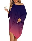 KFUBUO Damen-Nachthemd, kurzärmelig, Übergröße, Hauskleid mit Taschen, U-Ausschnitt, übergroßes Schlafshirt, Nachtwäsche, Farbverlauf, Dunkelviolett, Rosa, Einheitsgröße
