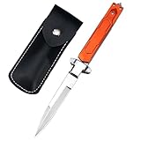 Klappmesser Slim Taschenmesser Metall Alu aus stahl Orange Klein Outdoor edc messer Survival tanto Aluminium Jagdmesser scharfes einhandmesser/Clip Lederscheide,Geschenk für Männer