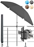 4smile Sonnenschirm Balkon SunnyJoy, 3-in-1 SET, Anthrazit - UPF 50+ Sonnenschirm Ø 180 cm + Sonnenschirmhalter Balkongeländer + Sonnenschirmhülle - Sonnenschutz Balkon Set