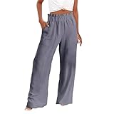 Leinenhose für Damen, Winter, schick, Sommer, Baumwolle, Leinen, modisch, lange Hose, elegant, einfarbig, bedruckt, Trainingsanzug, breites Bein, Entspannung – Arbeitstrend – Sweatpants, A Grau., S