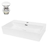 ECD Germany Waschbecken Waschtisch 605x365x130 mm Eckig Keramik Weiß inkl. Ablaufgarnitur für Waschbecken mit Überlauf Aufsatzbecken Aufsatzwaschbecken Aufsatzwaschtisch Waschschale Spülbecken Becken