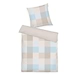 Tom Tailor Flanell-Bettwäsche, 80x80 cm + 135x200 cm, 100% Baumwolle/Flanell, mit Wendemotiv und farbigem Reißverschluss, Bold Mosaic Beige, Hellblau (Nature, Sunny Sand & Sky Blue)