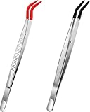 2 Stück Pinzette Spitz mit Gummispitzen,Spitze Pinzetten,PVC Beschichteter Tweezers,Pinzette Basteln,Flache Gebogener Spitzpinzette,Briefmarken Pinzette,Bastelpinzette für Reparatur und Schmuck Set