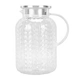 Sorandy Klarer Wasserkrug, 1.8-Liter-Wasserflaschen aus Acryl, Hitzebeständig mit Blattmuster, Leicht Auszugießen, Tragbarer Eisteekrug mit Deckel Griff für Kaffee Tee