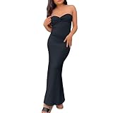 Generisch Bodycon Kleid Off Shoulder Sexy Twist Knot Front Strickkleider Ärmellos Figurbetont Abendkleider Einfarbig Elegant Partykleid Trägerlos Eng Maxikleid Für Damen Brautjungfernkleider