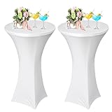 AMFUN 2er-Set Stretch Stehtisch Hussen, Stehtisch Hussen, Verstärkung im Fußbereich, Quadrat Ecken Stehtischhussen für Bar, Hochzeit, Cocktail-Party, Bankett, Stretch（80×110cm, Weiß ）