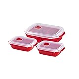 Xavax Mikrowellengeschirr Set 3-teilig mit Deckel (mikrowellengeeignete Frischhalte-Dose ideal zum Einfrieren/Erhitzen v. Speisen, verschließbare Mikrowellendose spülmaschinenfest, 2x0,6l, 1x1,3l) Rot