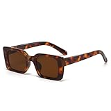 Long Keeper Retro Rechteck Sonnenbrille Damen Herren Vintage Eckig Sonnenbrille Trendige Quadratischem Brille UV400 (Gelbe Karettschildkröte Braun)