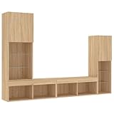 vidaXL Wohnwand 4-TLG., Schrankwand mit viel Stauraum, Anbauwand mit LED-Beleuchtung, Wandmontage Fernsehschrank Wohnzimmer Set Schrank, Sonoma-Eiche Holzwerkstoff