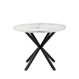 JZGORC Moderner Runder Esstisch, Esstisch aus Industrieblech, Esstisch mit Schwarzen Metallbeinen, Tisch für Wohnzimmer oder Küche, Nordischer Esstisch für 4–6 Personen, 100 cm – Marmorstruktur