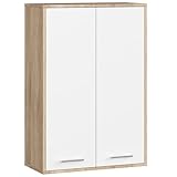 AKORD Badezimmer-Hängeschrank FIN 64 cm 2 Türen B64xH94xT30 cm - mit Ablagen - Badschrank, Wandmontiert Gewicht 8,10kg Eiche Sonoma & Weiß