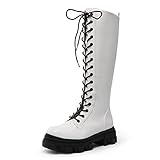 DREAM PAIRS Kniehohe Damenstiefel Stiefel Damen rutschfeste Laufsohle Stylisch und Praktisch Winterstiefel Klassische Schnürstiefel für Damen mit Plateausohle,Size 39,Weiss/pu,SDKB221W