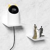 Wisfame Kleines Wandregal Weiß Metall, Mini Schweberegale 12.5cm Breit kleberegal, Kleines Regal Wand Ohne Bohren für Wohnzimmer, Schlafzimmer, Smart Lautsprecher, Uhr, Dekoration（2er-Set）