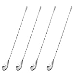 4 Stück Gedrehter Barlöffel aus Edelstahl, Cocktail Rührlöffel Edelstahl, Barlöffel, für Martinis Kaffee, Bar, Cocktail Shaker (Silber + Länge 30 cm/11,81 Zoll)