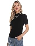 Totatuit Damen 2024 Stehkragen Pullover Frühling Sommer Herbst Winter Strick Shirt Kurzarm Casual Blusen Rundhals Tops