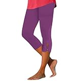 Damen-Caprihose mit hoher Taille, 3/4-Länge, atmungsaktiv, schnelltrocknend, Yoga-Jogginghose für den Sommer, Bauchkontrolle, schmale Passform, Trainingshose mit breitem elastischem Bund, wein, S