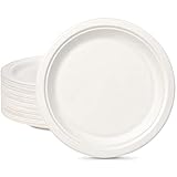 Einwegteller 50 Stück Pappteller 23CM Weiß Rund Einweggeschirr klein Einmalteller Zuckerrohr Einweg Geschirr Partyteller Biologisch Papteller Papierteller tiefe Pappteller