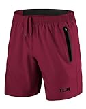 TCA Herren Elite Tech Leichte Laufhose Gymshorts Trainingsshorts und Laufshorts mit Reißverschlusstaschen - Sporthose Herren Kurz - Rot, L