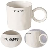 LS-LebenStil XL Jumbo Kaffeebecher 420ml Spruch Be Happy Henkelbecher Kaffeetasse der perfekte Kaffee-Pott Riesen-Becher Henkel-Becher für Kaffee Milchkaffee Cappuccino oder als Geschenk