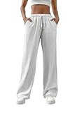 shownicer Leinenhose Damen Hose Sommer Musselin Hosen Stoffhose Einfarbig Freizeithose Gerade Geschnitten Hose Sommerhose Strandhose Mit Taschen A Weiß S