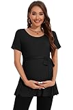 Smallshow Damen Umstandsmode Tie Front Kurzarm umstandsshirt Sommer,Black,M
