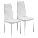Juskys Esszimmerstühle Loja 2er Set mit Kunstleder Bezug & hoher Rückenlehne - stabiles Stahl Gestell bis 120 kg belastbar - 2 Stühle für Esszimmer & Küche - Küchenstühle Esszimmerstuhl - Weiß