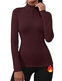 Gyabnw Thermo Langarmshirt Damen Winter Sport Shirt Fitness Funktionsshirt Warme Laufshirt Jacke Skirolli Yoga Wandershirt XXL Burgunderrot