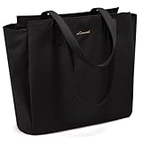 LOVEVOOK Handtasche Damen Mittelgroß Tote Bag Women Shopper Tasche Mit Reißverschluss Laptoptasche 14 Zoll Arbeitstasche Lehrertasche Einkaufstasche Schultertasche für Schule Uni Büro Reisen, Schwarz