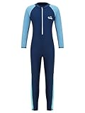 FEESHOW Kinder Jungen Mädchen Neoprenanzug Lang Einteiler Bademode Langarm UPF 50+ Schwimmanzug zum Surfen Schnorcheln Marineblau 146-152
