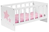 Ella & Piet® Puppenbett Sleepy mit Sternchen aus Holz (Weiß-Rosa)