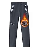 MoFiz Kinder-Skihose mit Fleece-Futter, wasserdicht, warm, Winter-Wanderhose für Jungen und Mädchen, Snowboardhose mit Reißverschlusstaschen, Zip-Grau, 14-16 Jahre