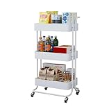 SOBOLON Küchenregal mit 3 Etagen, Metall, Stahl, extra strapazierfähig, mit Rollen, Aufbewahrungsregal, Organizer, Blumenständer, Schrankregale, Organizer (gelb)