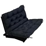 Dicke Garten-Hängematten-Bankkissen mit Rückenlehne für Schaukel im Freien, 120 x 100 x 10 cm, Schwarz